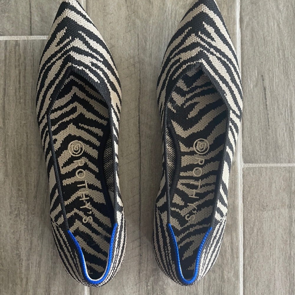 Rothy’s pointed toe zebra flats